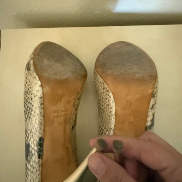 GIUSEPPE ZANOTTI Leather Snakeskin Embossed Hidden Platform Open Toe Heels - Picture 6 of 6